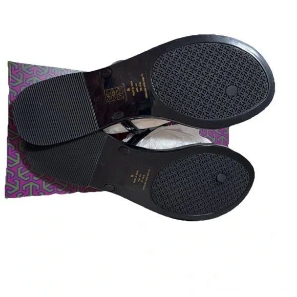 NIB! Sz 9 Tory Burch Mini Miller Thong Sandals in Black/Gold w/Toe Pad - Picture 10 of 12